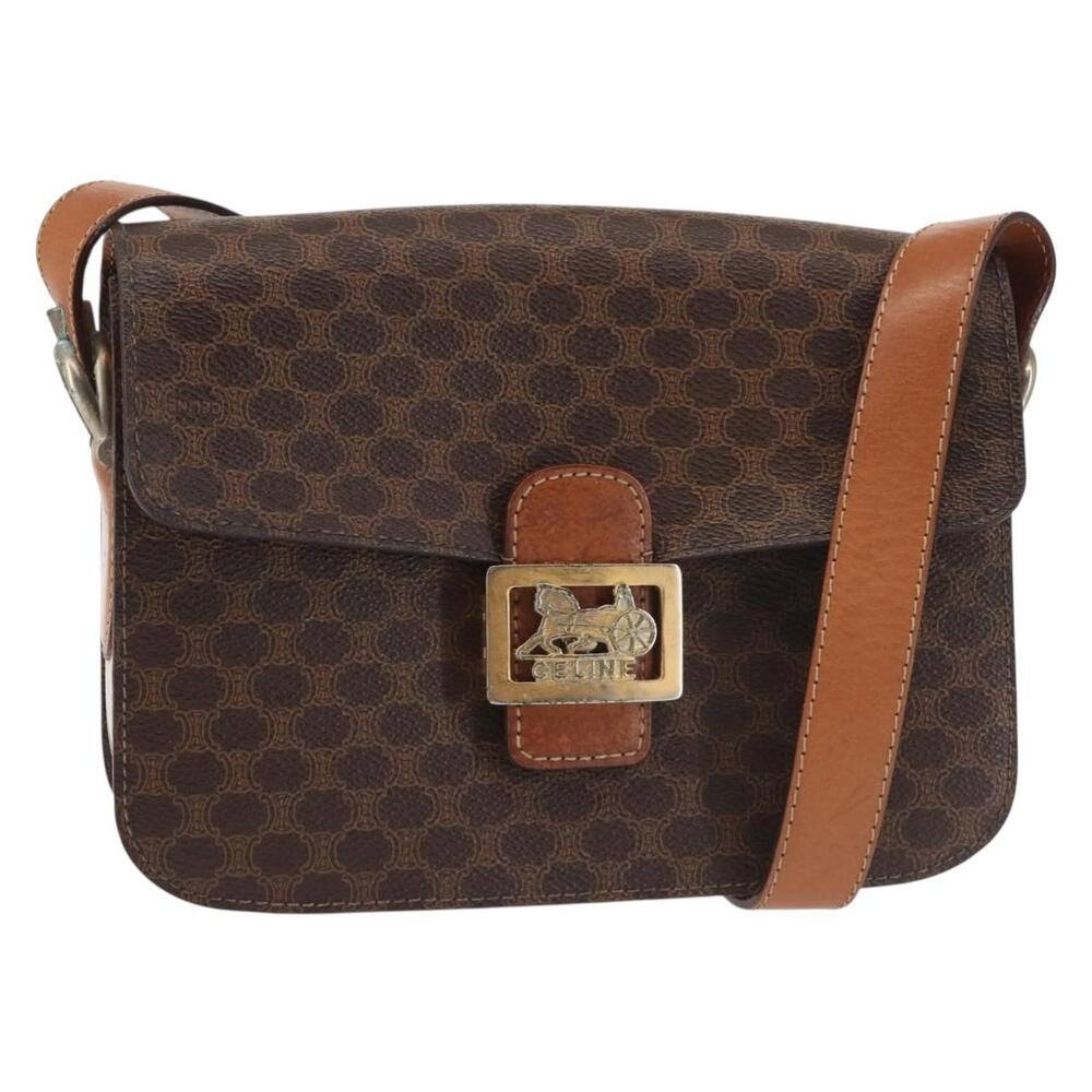 CELINE Macadam Canvas Shoulder Bag Pvc Leather Brown Gold - Picture 1 of 13